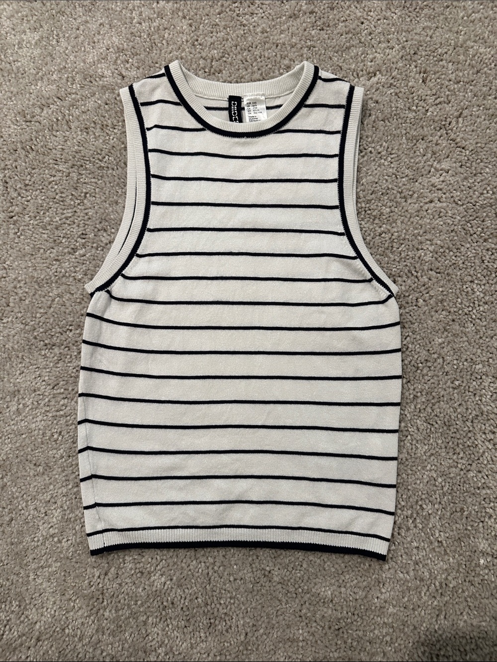 H&M Cream and Black Striped Sleeveless Knit Tank